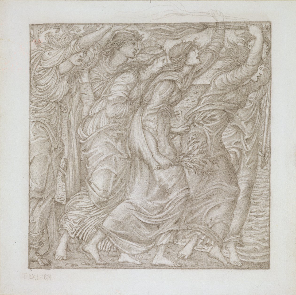 No.1183-5 Spalenie statków, ilustracja do „Eneidy” Wergiliusza, 1874 (ołówek) autorstwa Edward Burne Jones