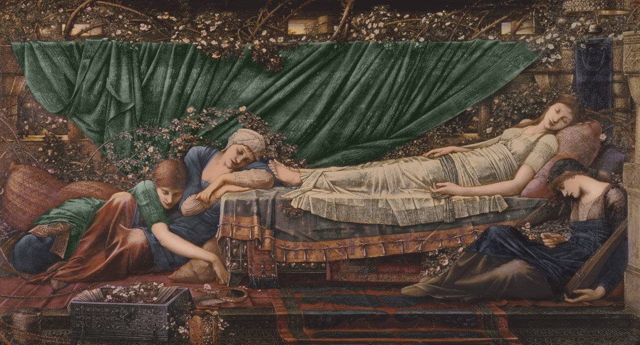 Seria „Wrzosowata Róża”, 4: Śpiąca Królewna, 1870-90 autorstwa Edward Burne Jones