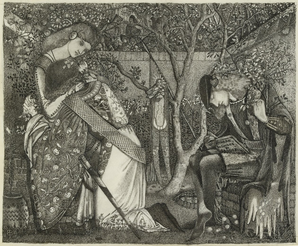 Pożegnanie Rycerza, 1858 (pióro i atrament na papierze) autorstwa Edward Burne Jones