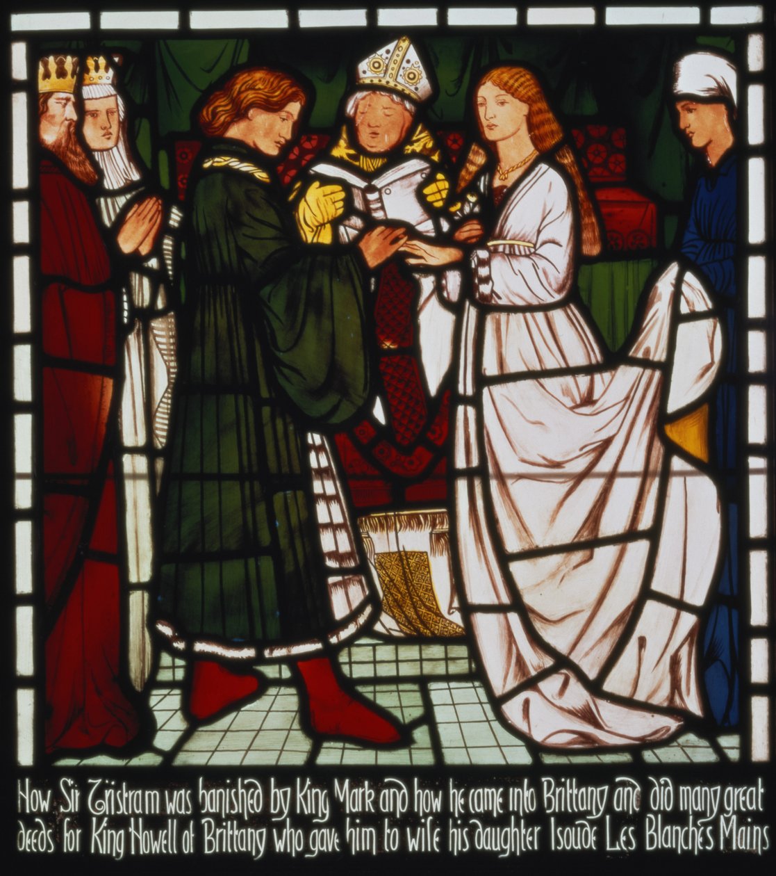 Małżeństwo Tristana i Izoldy o Białych Dłoniach, córki władcy Bretanii, z "Opowieści o Tristanie i Izoldzie", William Morris und Co. (witraż) autorstwa Edward Burne Jones