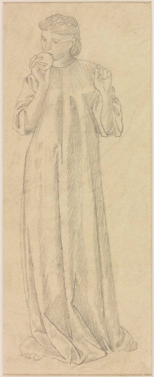 Kobieca postać z jabłkiem (ołówek na papierze (trasówka)) autorstwa Edward Burne Jones