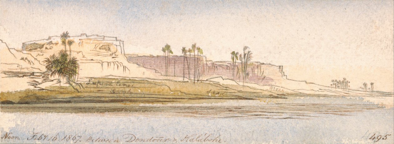 Między Dendour a Kalabshe autorstwa Edward Lear