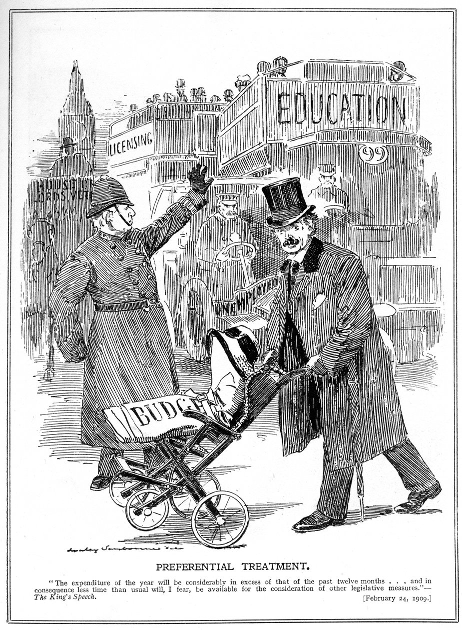 LLoyd George pokazuje preferencyjne traktowanie swojego „dziecka”, budżet, 1909 autorstwa Edward Linley Sambourne