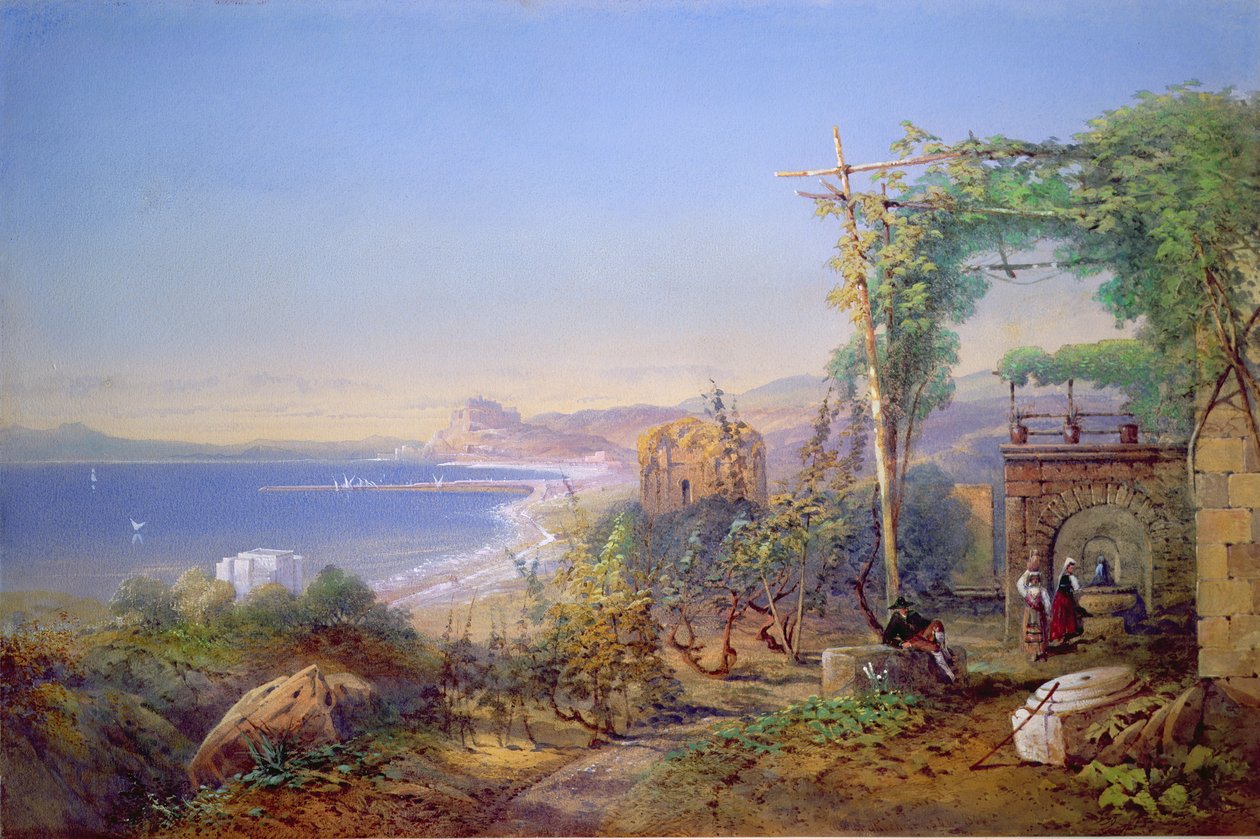 Kastylia i zatoka Baia, Pozzuoli, 1866 (akwarela i gwasz na papierze) autorstwa Edward Richardson