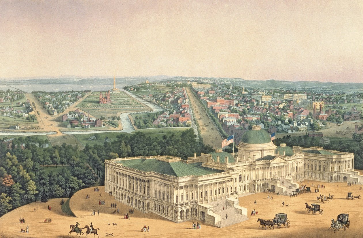 Widok na Waszyngton, wyd. E. Sachse und Co., 1852 (kolor lito) autorstwa Edward Sachse