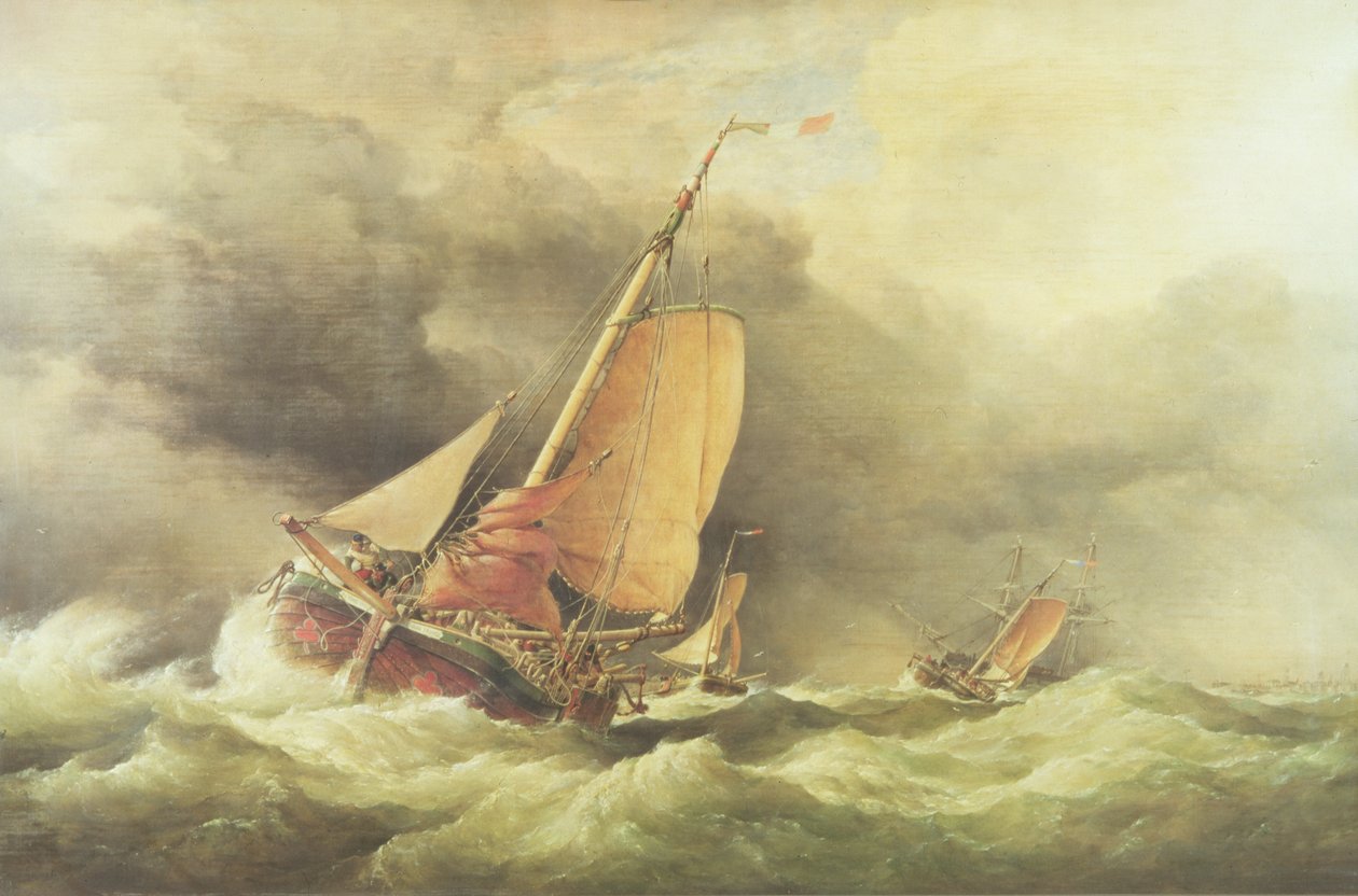 Holenderski Pincks biegnący na kotwicę przy Yarmouth autorstwa Edward William Cooke