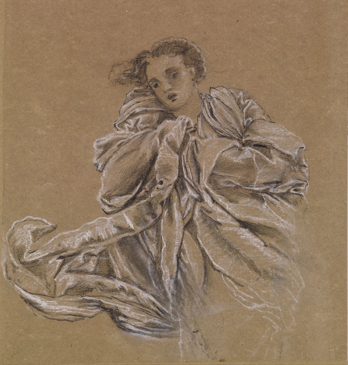 Zima – studium latającej draperii autorstwa Edward Burne Jones