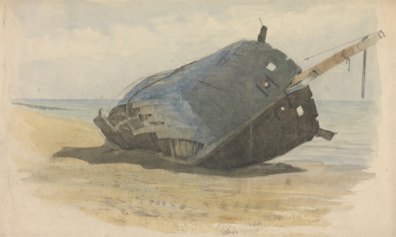 Hulk osiadł na mieliźnie na plaży autorstwa Edward Duncan