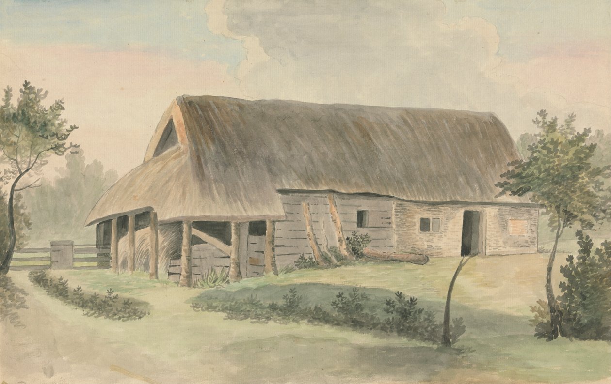 Stodoła kryta strzechą autorstwa Edward Francis Burney