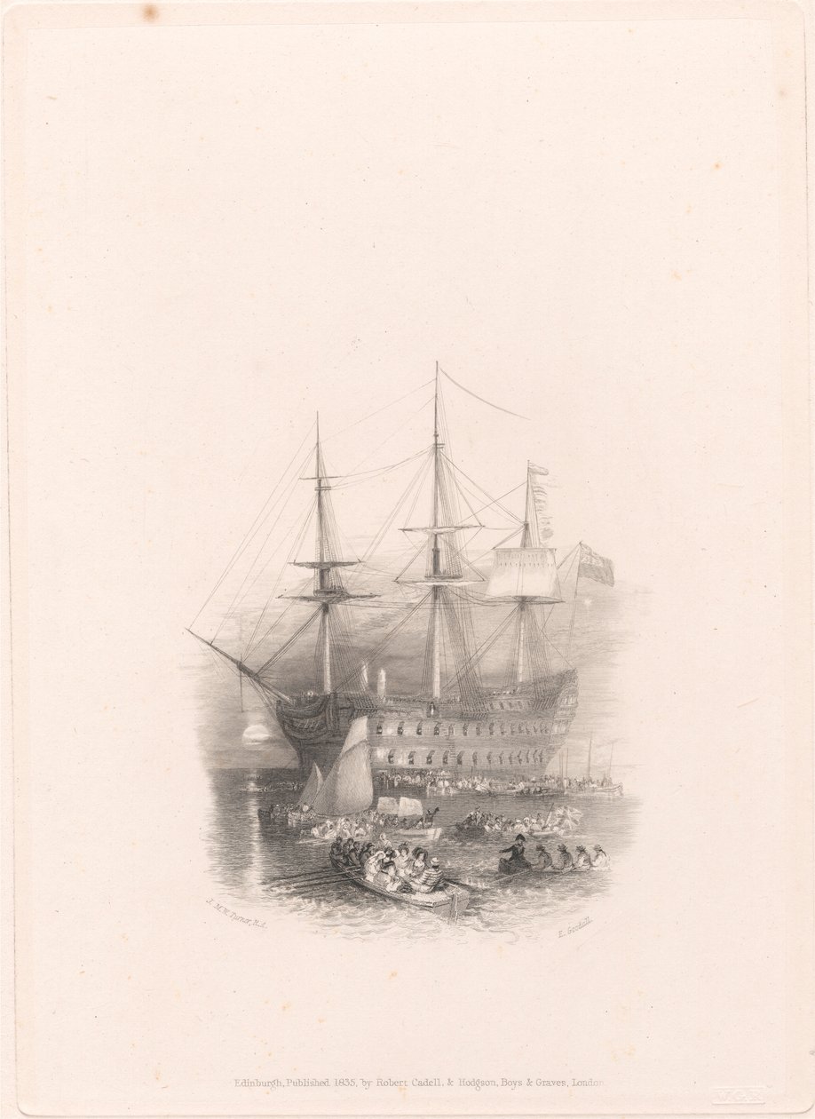Bellerophon, Plymouth Sound autorstwa Edward Goodall