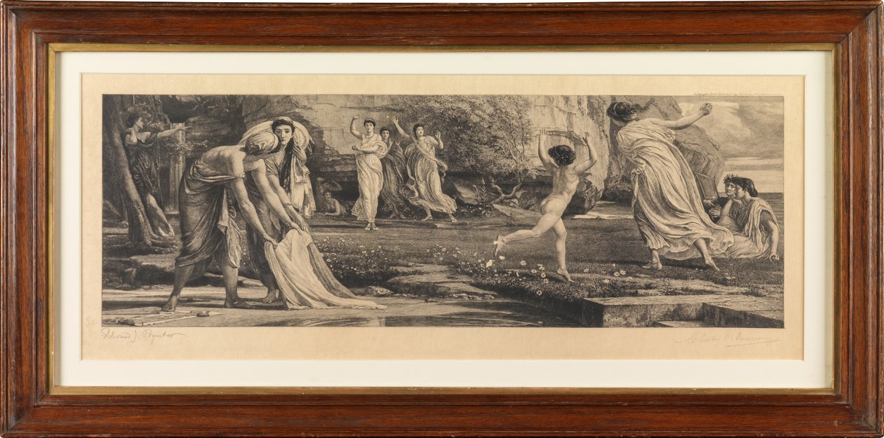 Nausicaa i jej pokojówki (grafika) autorstwa Edward John Poynter
