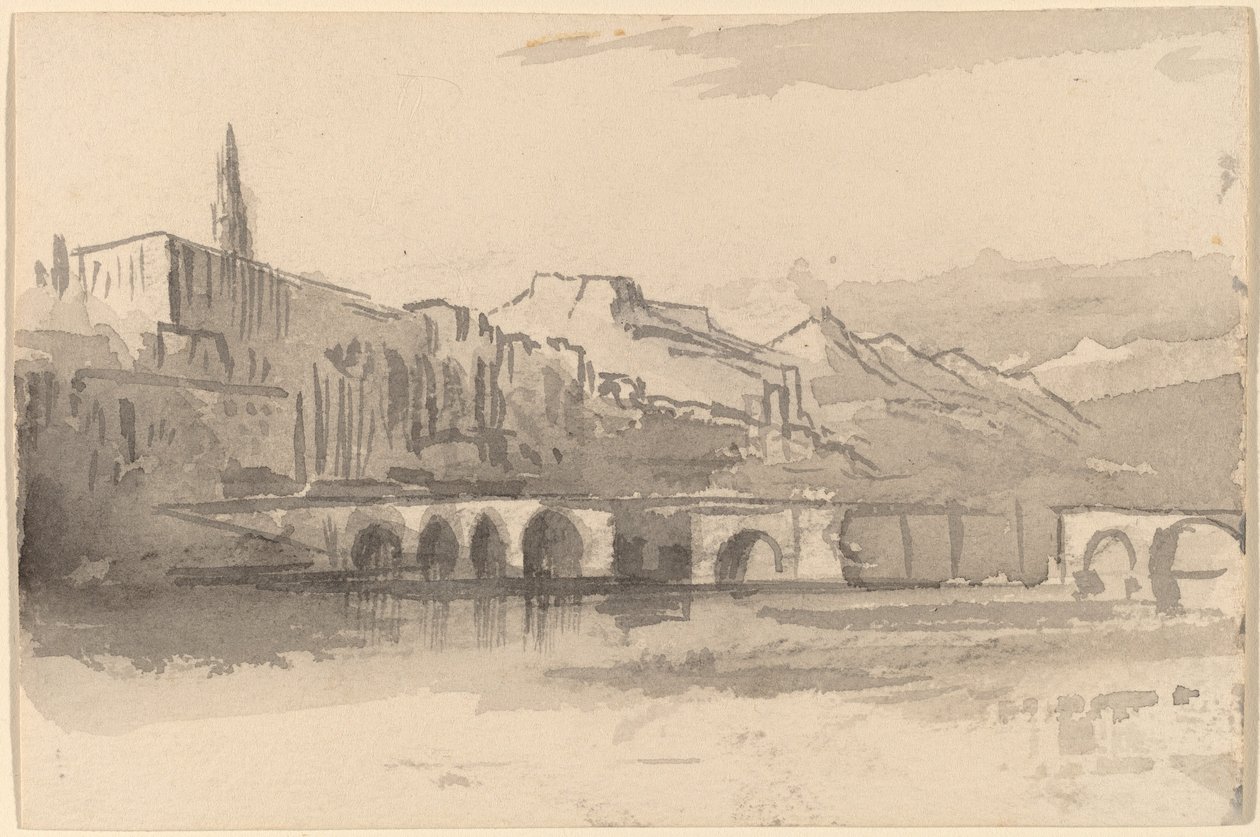 Most z górami w oddali (Ventimiglia) autorstwa Edward Lear
