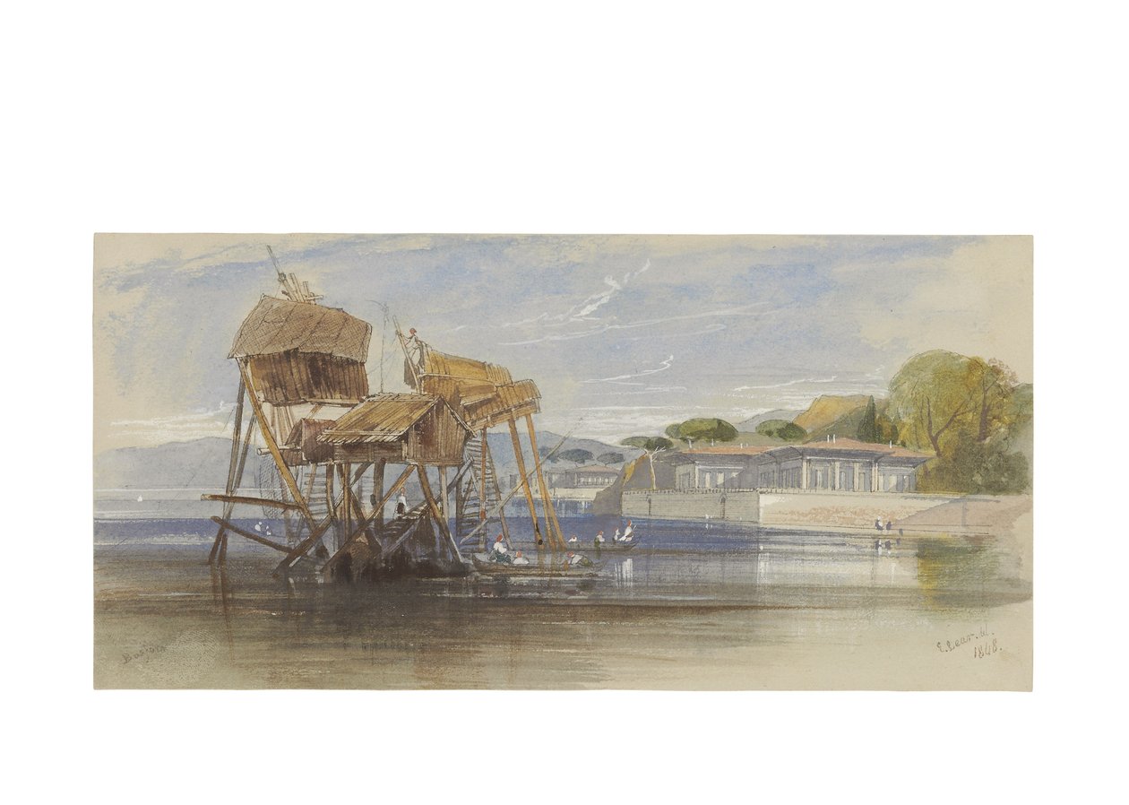 Domy rybackie nad Bosforem, 1848 r. autorstwa Edward Lear