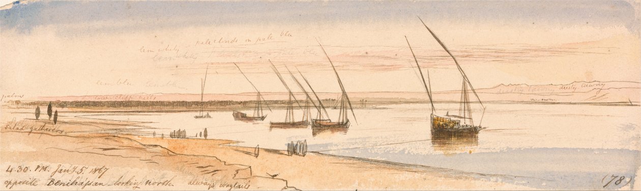Naprzeciwko Beni Hassan, patrząc na północ autorstwa Edward Lear
