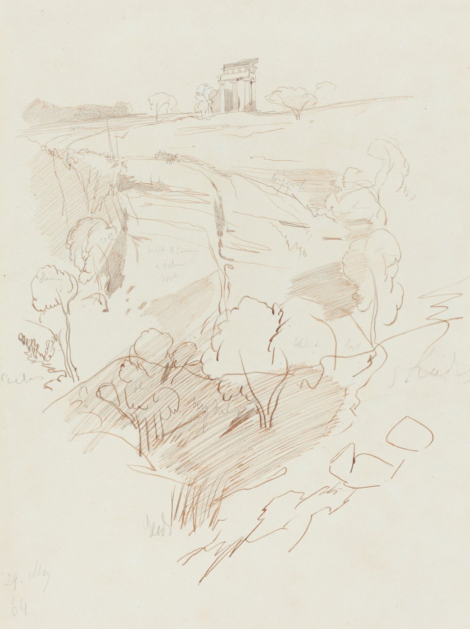 Zrujnowana świątynia na wzgórzu, 1864. autorstwa Edward Lear