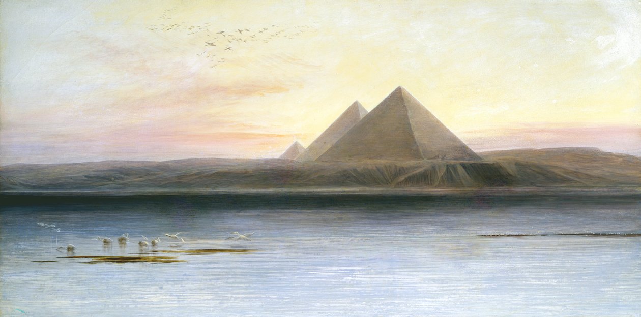 „Piramidy w Gizeh”, XIX w. autorstwa Edward Lear