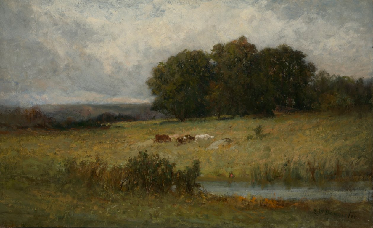 Jasna scena bydła w pobliżu strumienia. autorstwa Edward Mitchell Bannister