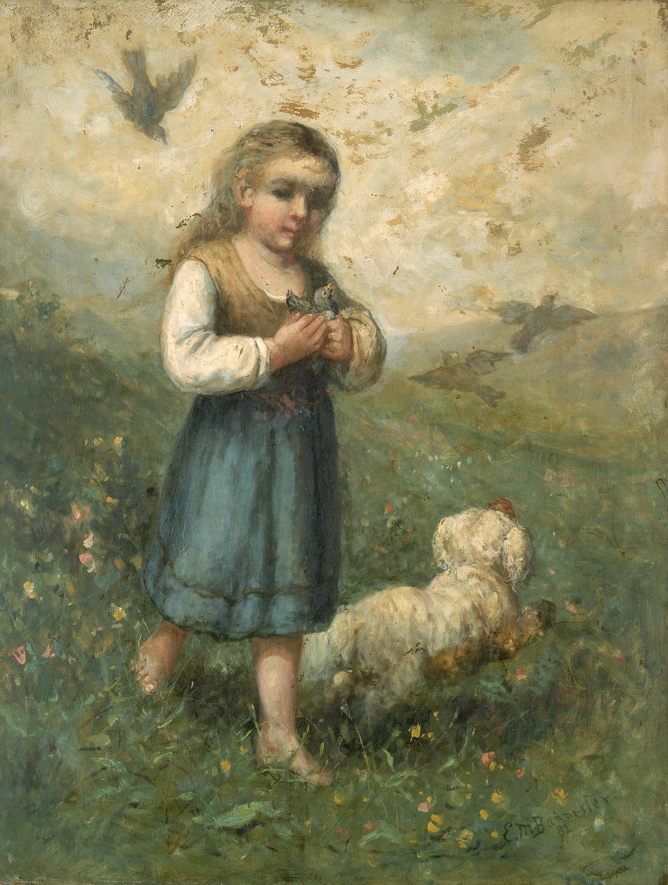 Dziecko z ptakami i psem, 1882. autorstwa Edward Mitchell Bannister