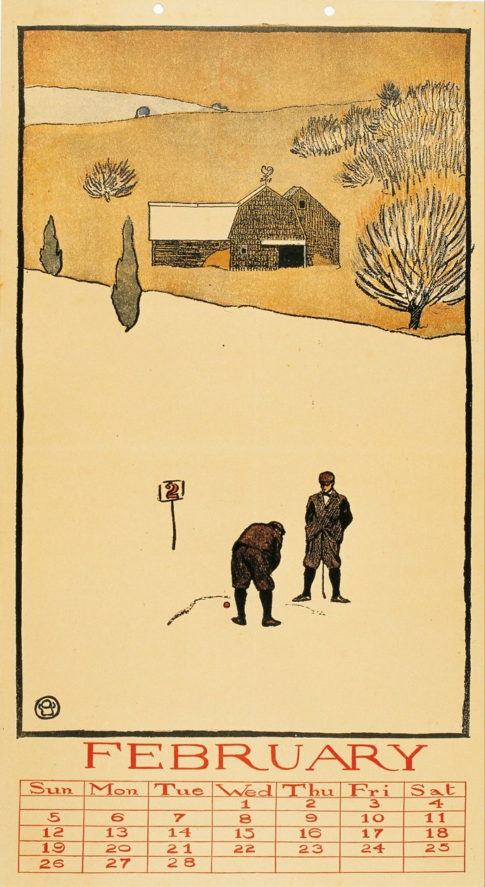 Kalendarz golfowy. Luty autorstwa Edward Penfield