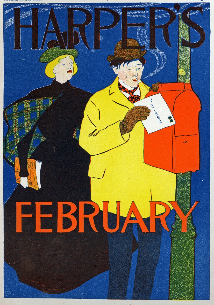 Mężczyzna niosący swój list walentynkowy autorstwa Edward Penfield