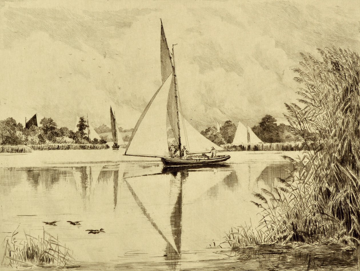 Bure: Na Wroxham Road, c.1880 (akwaforta) autorstwa Edward Slocombe