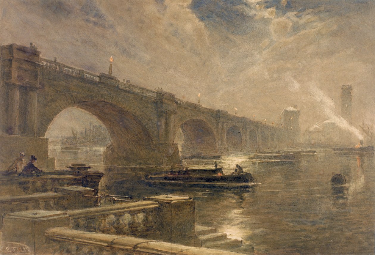 Waterloo Bridge (ołówek i akwarela na papierze) autorstwa Edwin Ellis