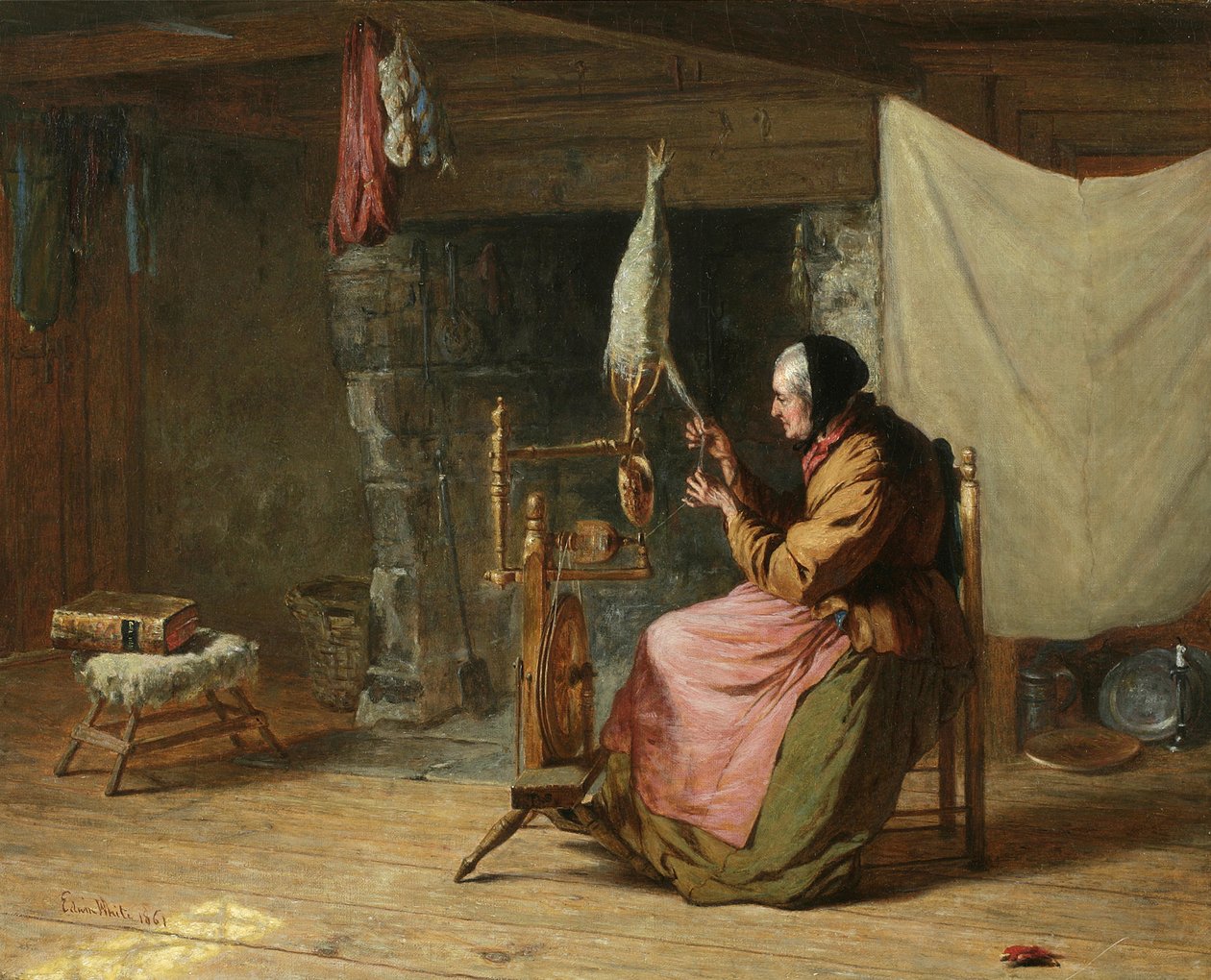 Olden Times - znany również jako Spinning Flax, Olden Times, 1861 autorstwa Edwin White