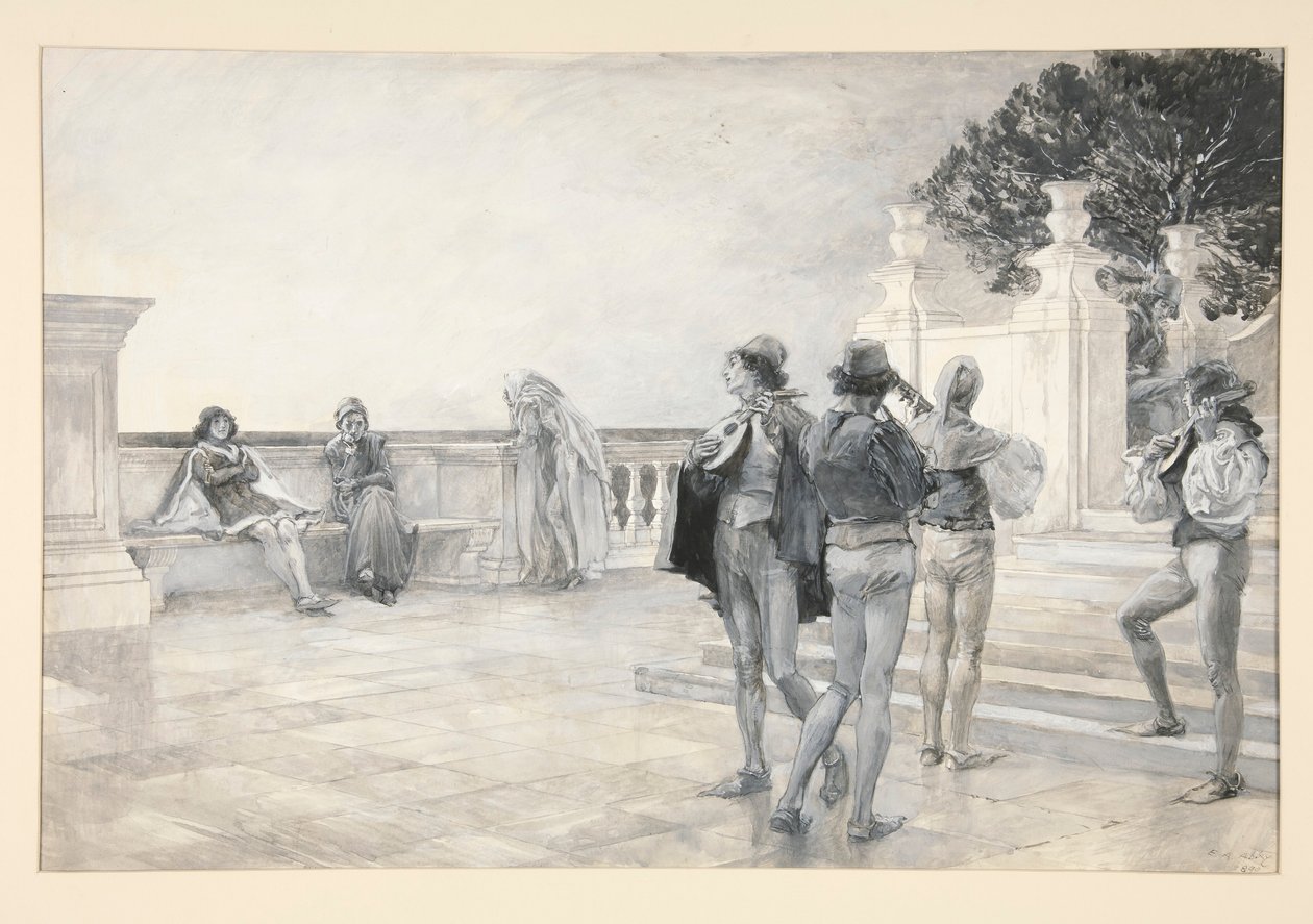 Baltazar śpiewa: autorstwa Edwin Austin Abbey
