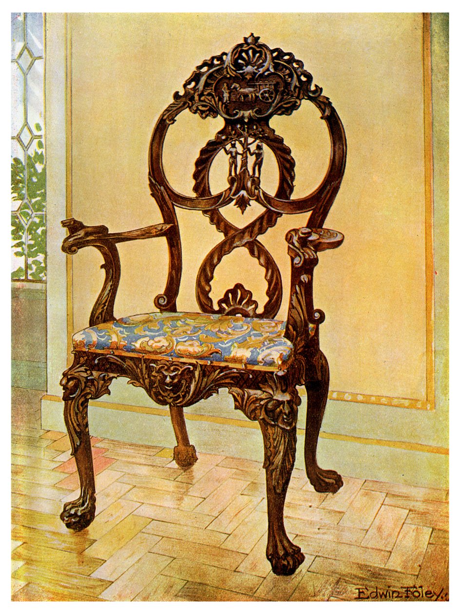 Rzeźbione wczesne krzesło prezesów Chippendale, 1911-1912. autorstwa Edwin Foley