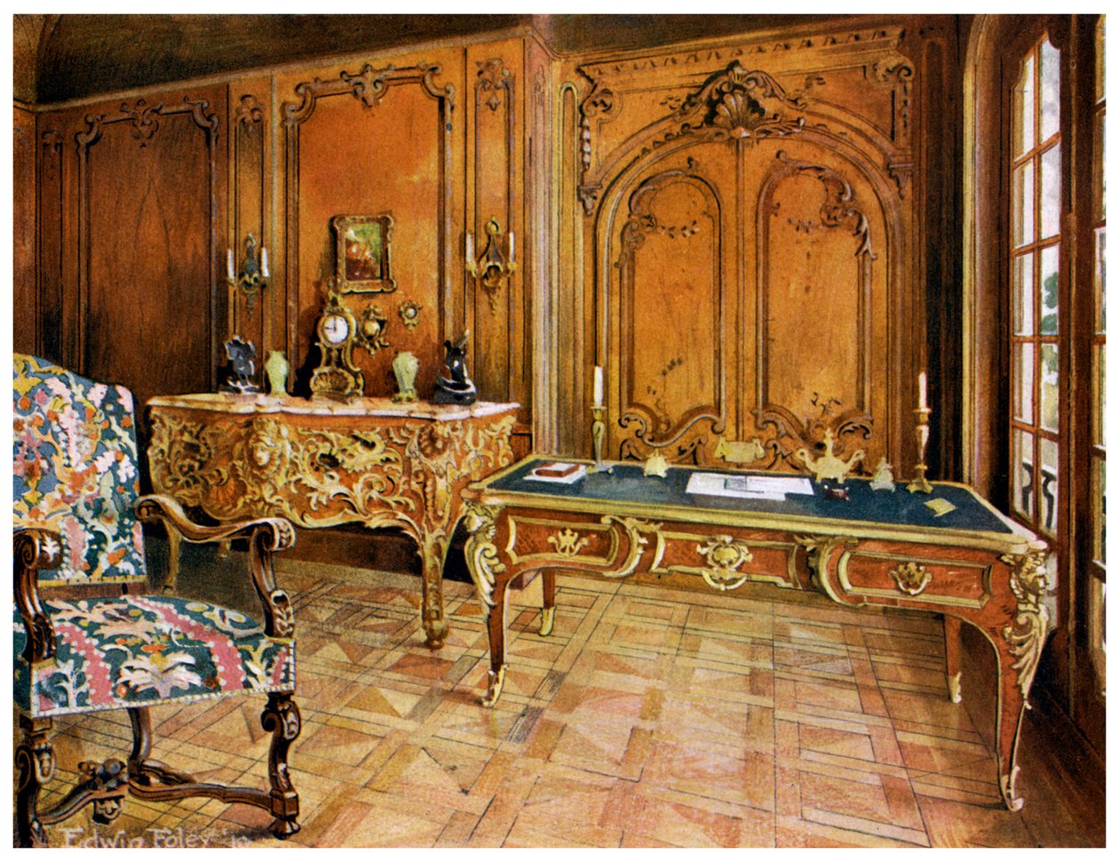 Pokój wyłożony boazerią francuską, Wallace Collection, Londyn, 1911-1912. autorstwa Edwin Foley