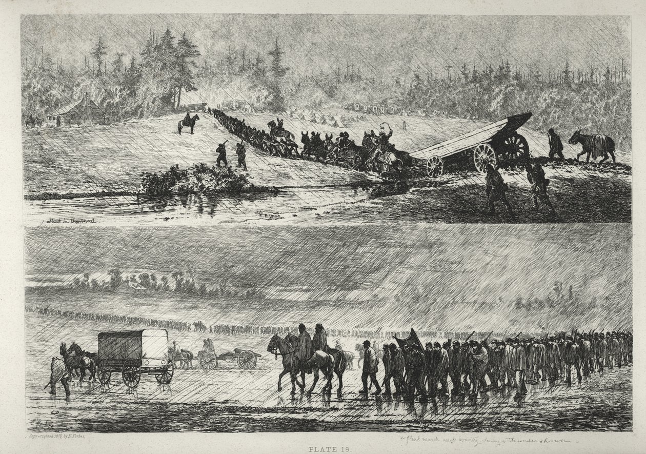 Marsz w deszczu autorstwa Edwin Forbes