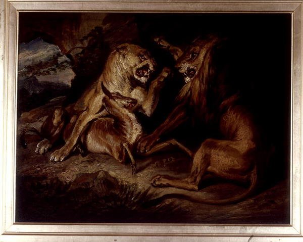 Lwy na zabójstwie (olej na płótnie) autorstwa Edwin Landseer