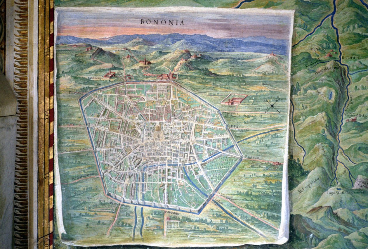 Bolonia, fragment z „Galerii Map Geograficznych”, 1580-83 autorstwa Ignazio Danti