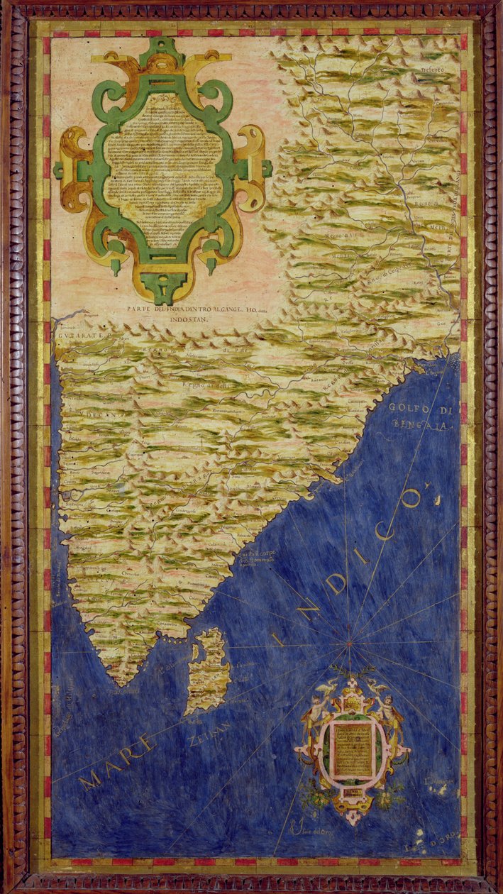 Mapa Indii i Cejlonu, z „Sala delle Carte Geografiche” (Sala Map Geograficznych) c.1570 autorstwa Ignazio Danti