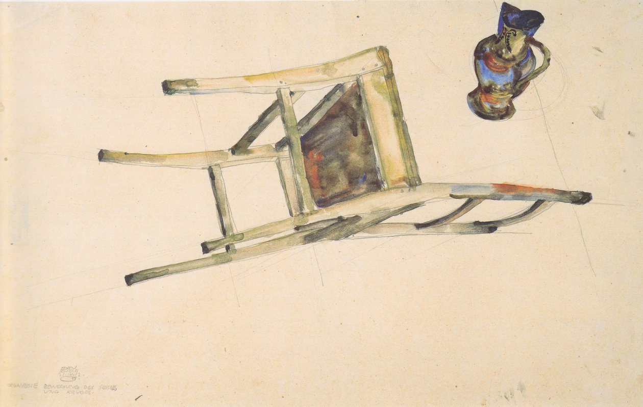 Organiczny ruch krzesła i dzbanka - 21-4-1912 autorstwa Egon Schiele