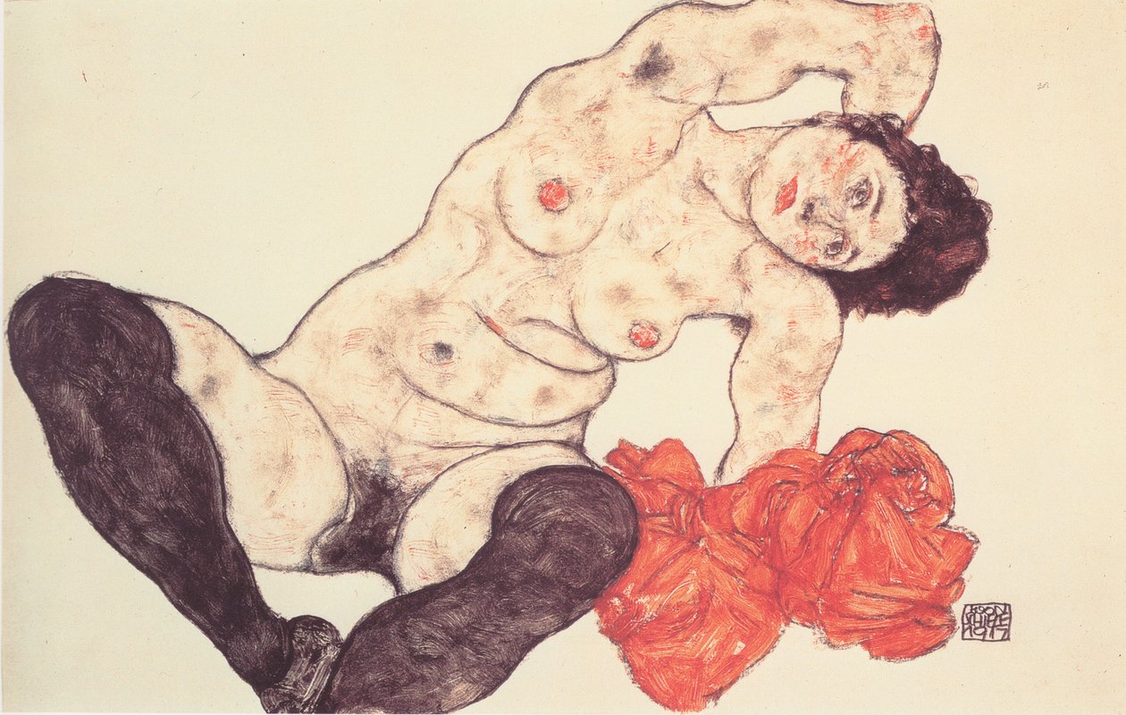 Akt kobiecy z żółtymi ręcznikami autorstwa Egon Schiele
