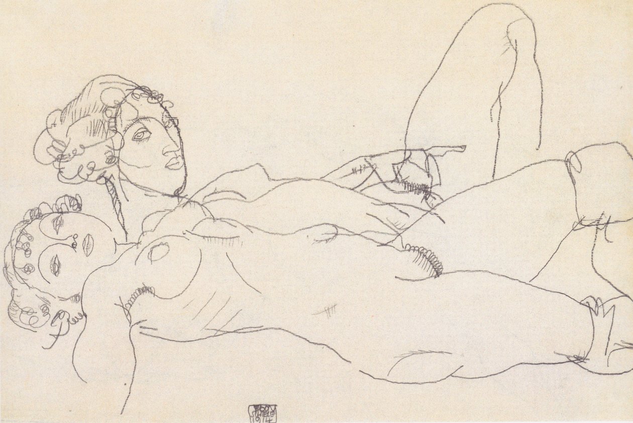 Dwie leżące akta dziewczyn autorstwa Egon Schiele