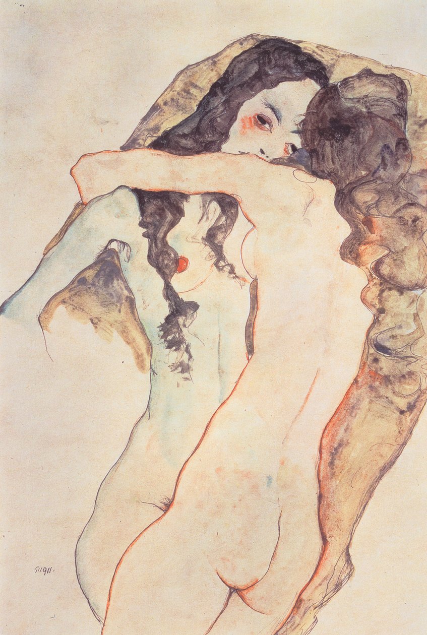 Dwie kobiety w objęciach autorstwa Egon Schiele