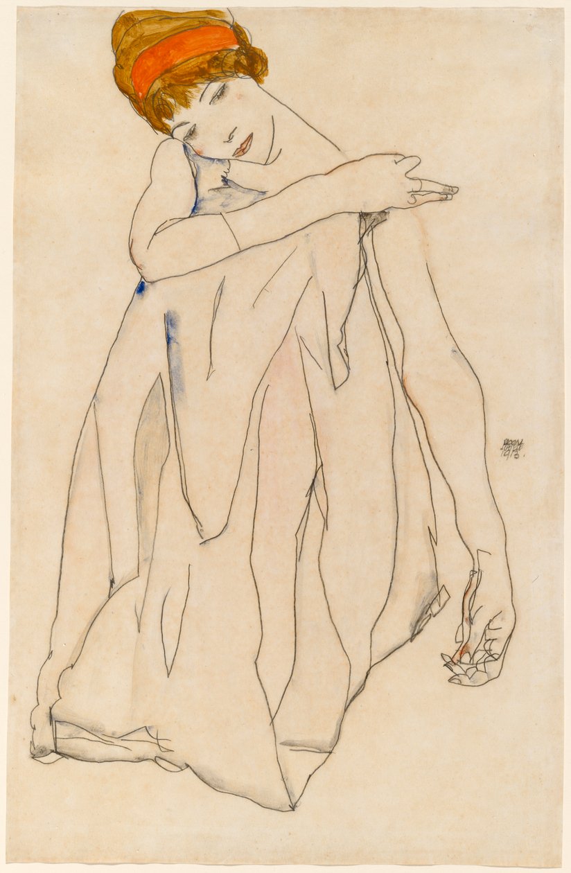 Tancerka (Die Tänzerin), 1913 (wc i gwasz na graficie na papierze tkanym) autorstwa Egon Schiele