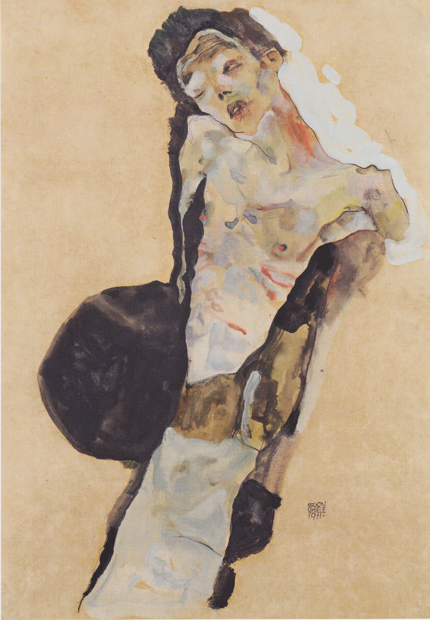 Pół akt (autoportret) autorstwa Egon Schiele