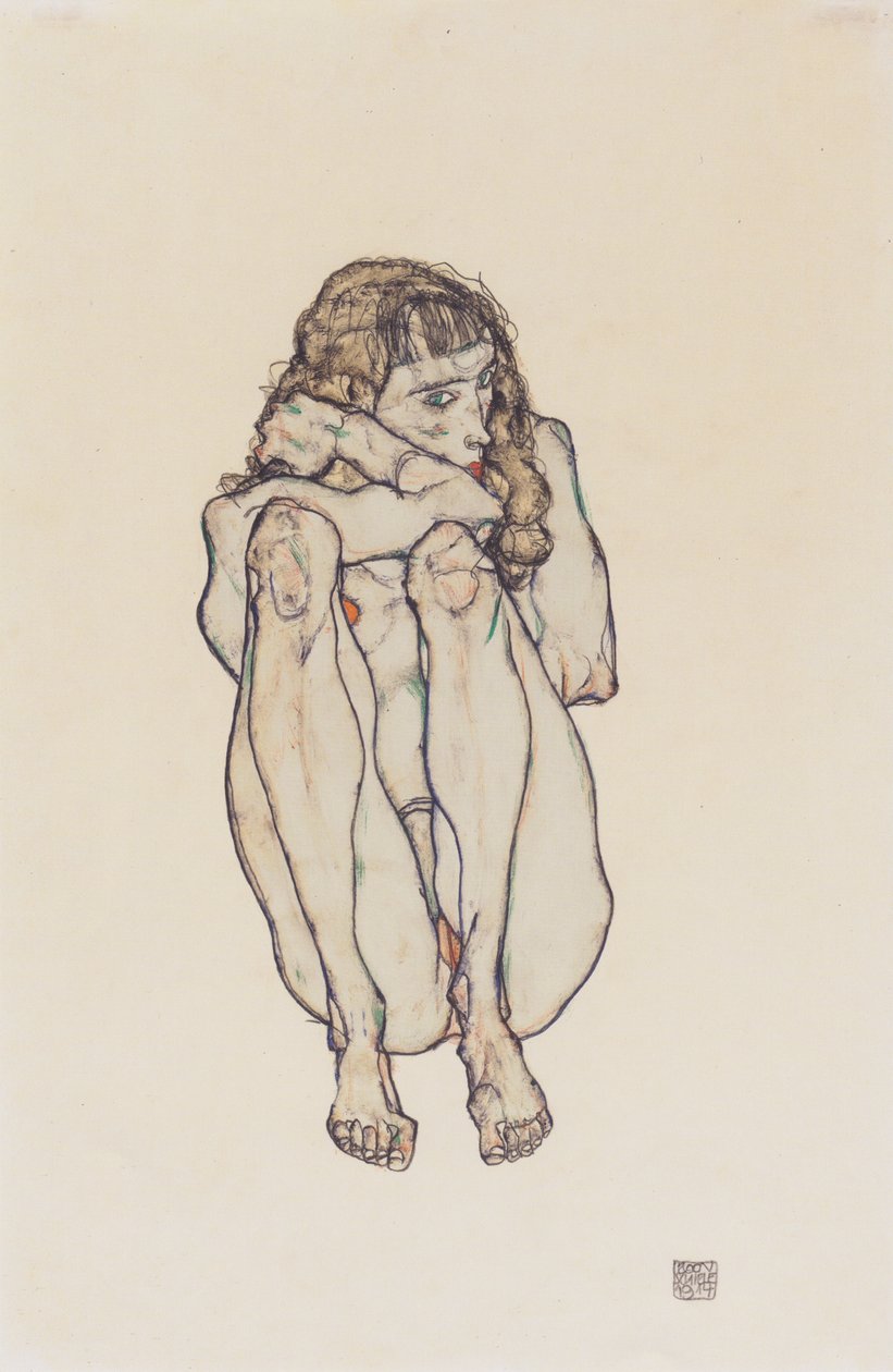Kucanie kobiety nago autorstwa Egon Schiele