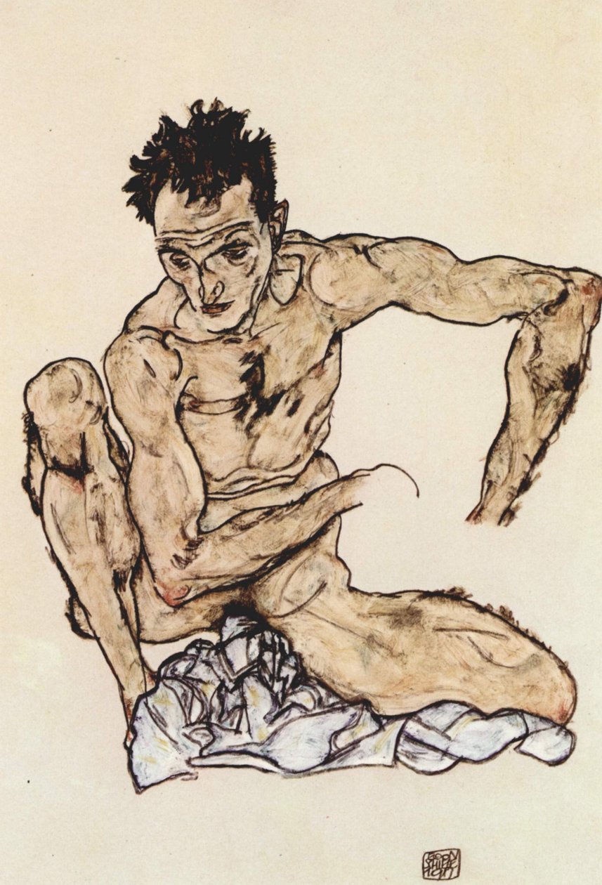 Przyczajony męski akt autorstwa Egon Schiele
