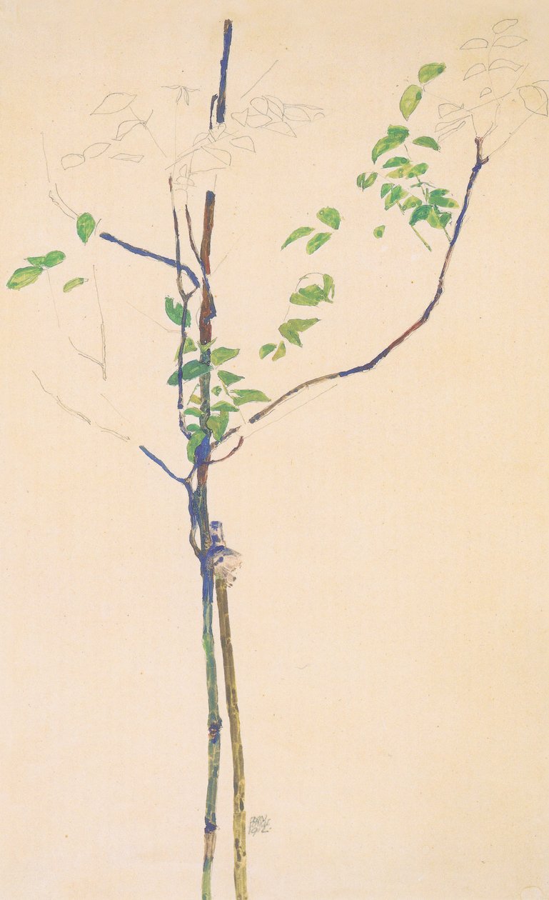 Młode drzewko z podporą autorstwa Egon Schiele