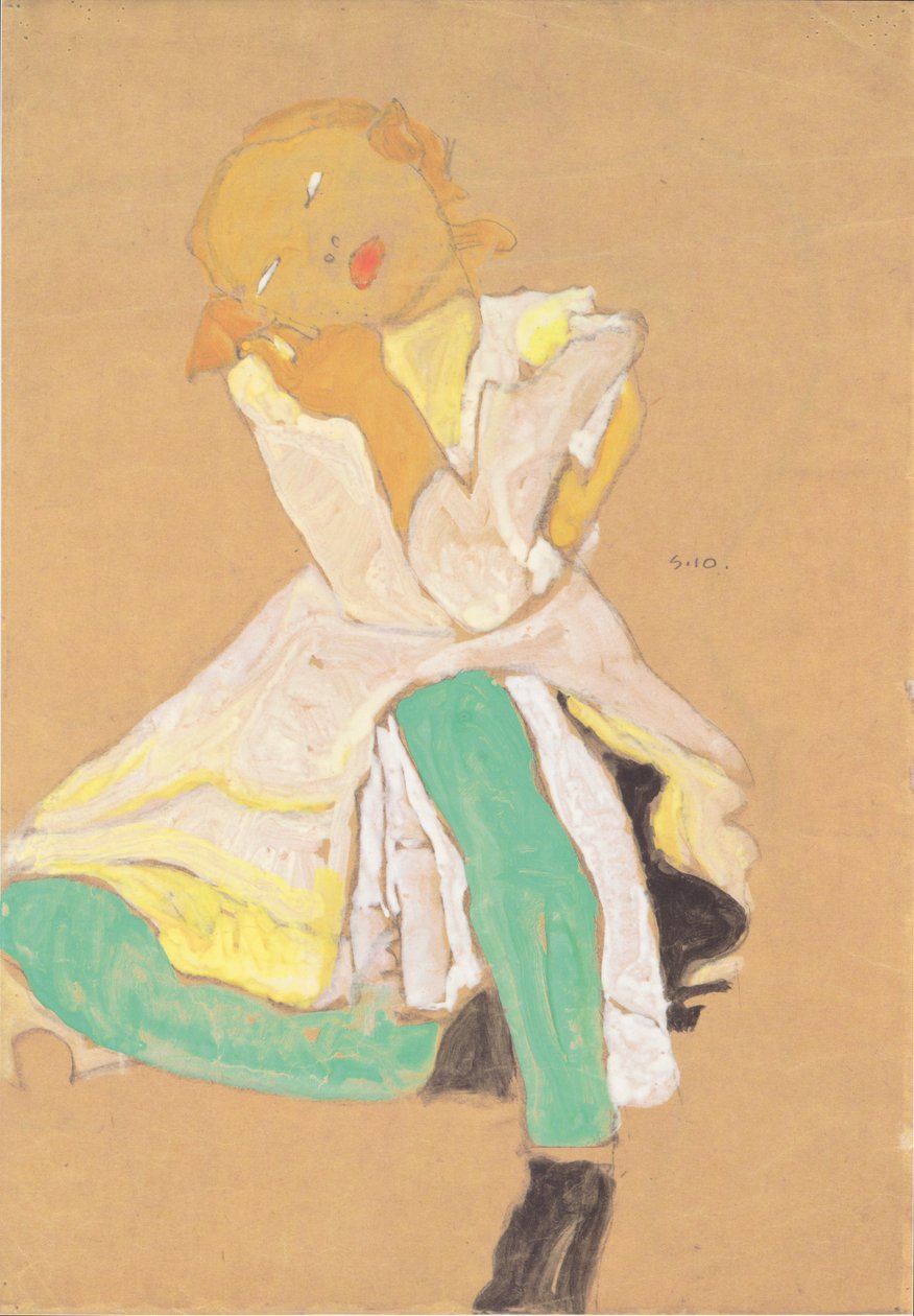 Przyczajona dziewczyna autorstwa Egon Schiele