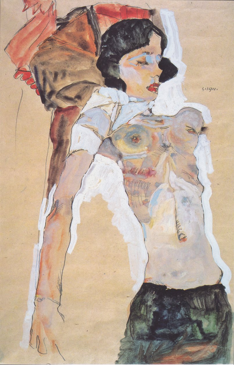Leżąca, odziana w drewno dziewczyna autorstwa Egon Schiele