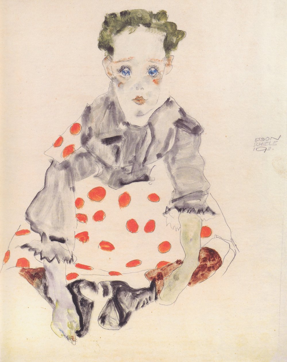 Dziewczyna w sukience w kropki autorstwa Egon Schiele