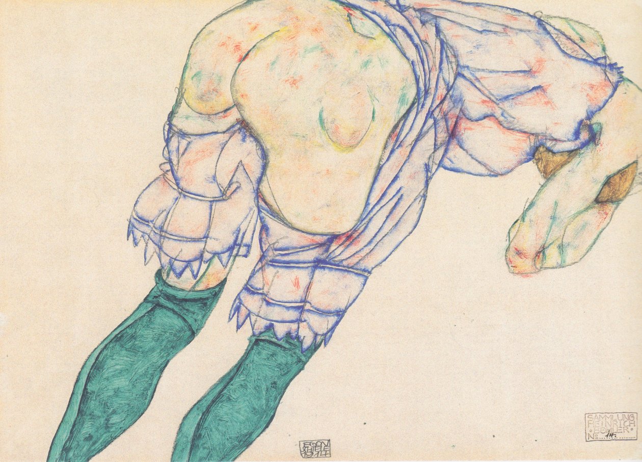 Dziewczyna w zielonych pończochach autorstwa Egon Schiele