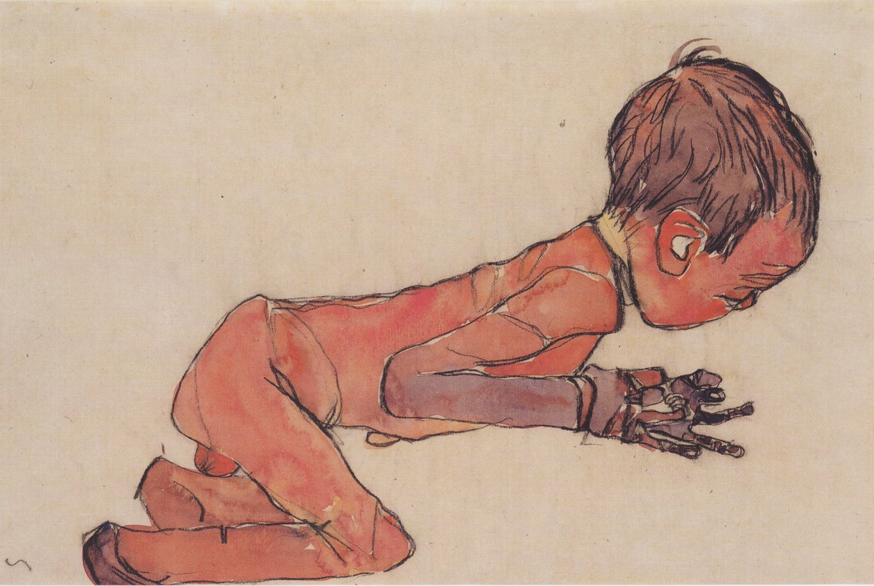 Noworodek z podciągniętymi nogami autorstwa Egon Schiele