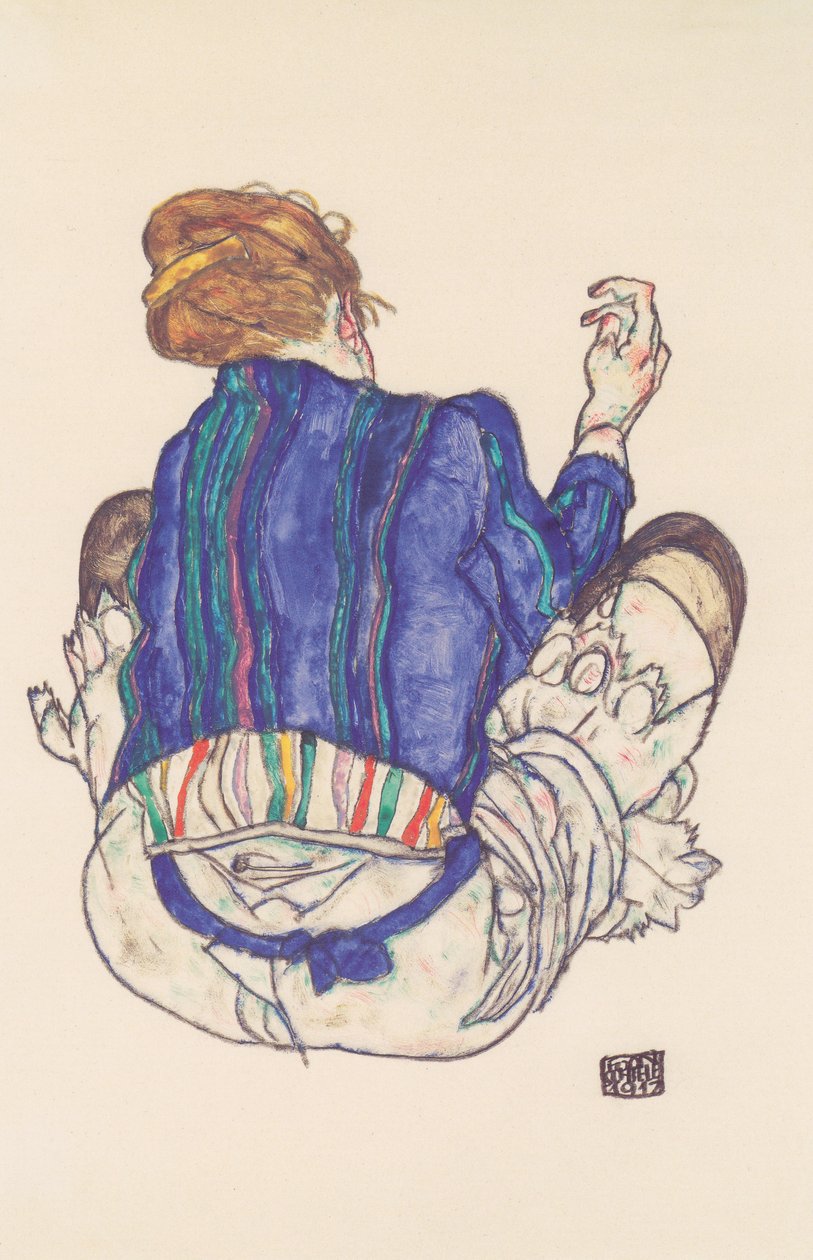 Widok siedzącej kobiety z tyłu autorstwa Egon Schiele