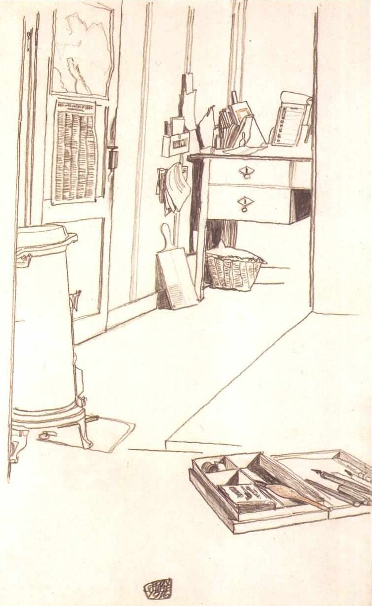 Biuro w obozie jenieckim w Mühling autorstwa Egon Schiele